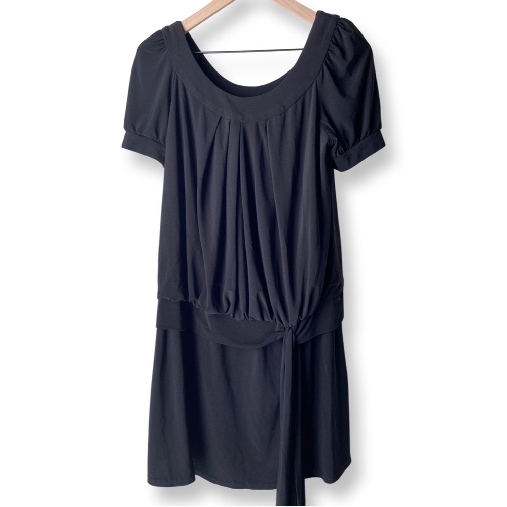 R&M Richards Tie-Front Short Sleeve Black Dress